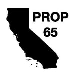 Compliance documents for pressure-sensitive labels including Prop 65 warning