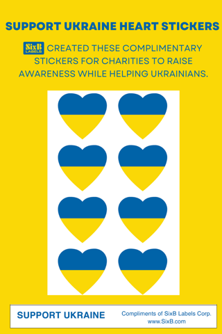 Support Ukraine Flag Heart Stickers Compliments of SixB Labels