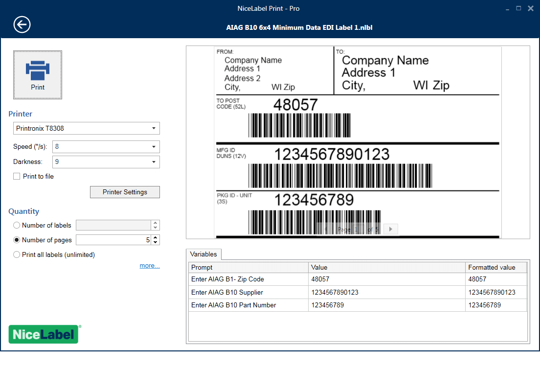 NiceLabel Barcode Software & Training SixB Labels