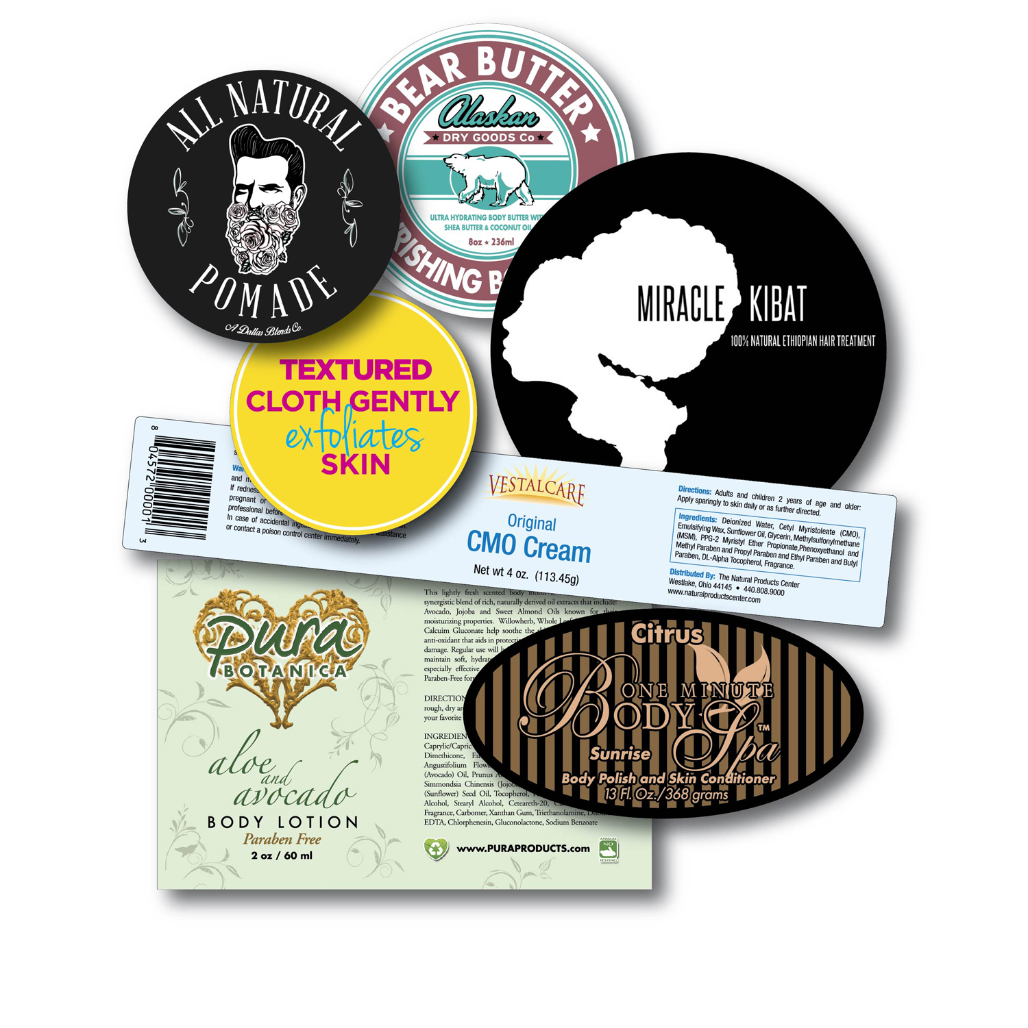 various cosmetic labels