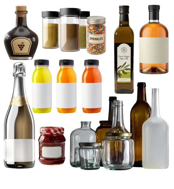 various shaped bottles requiring custom labels